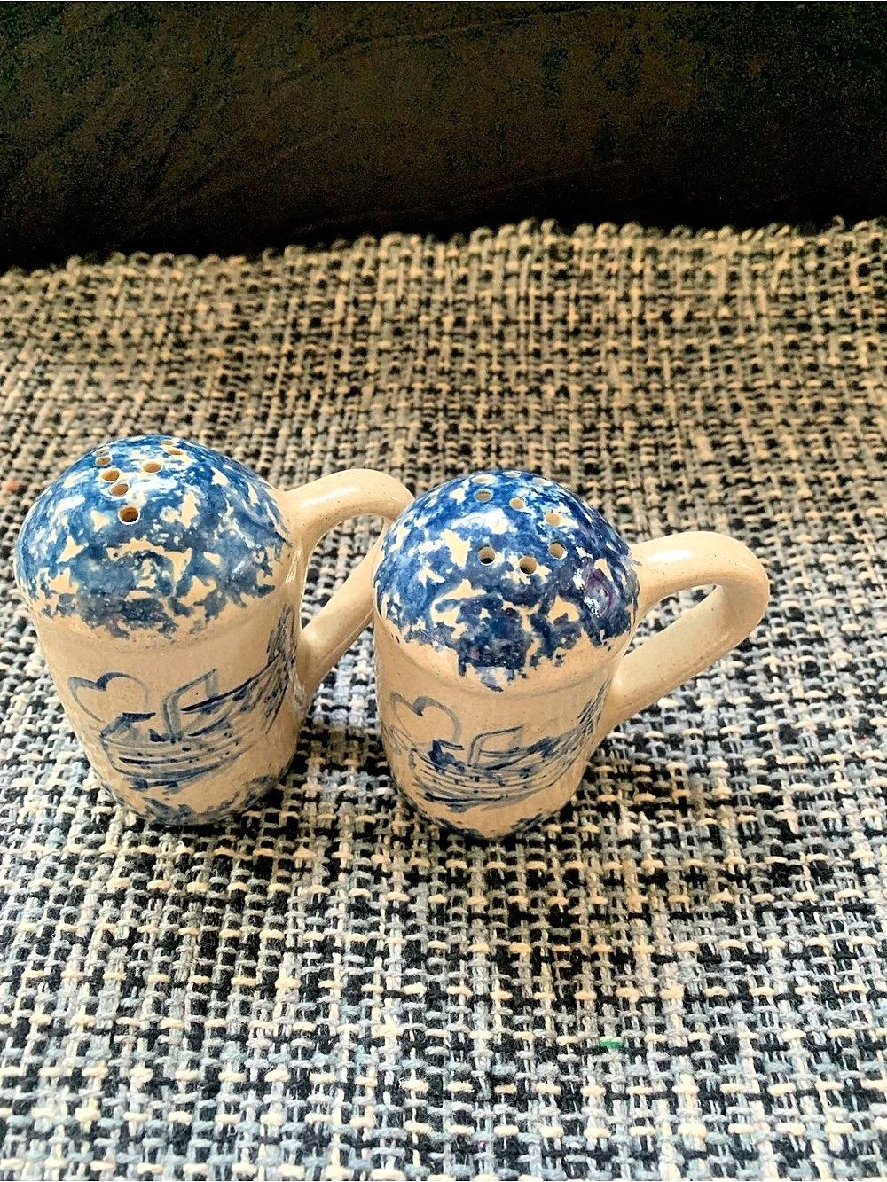 Blue & Tan Ceramic Mugs Set of 2